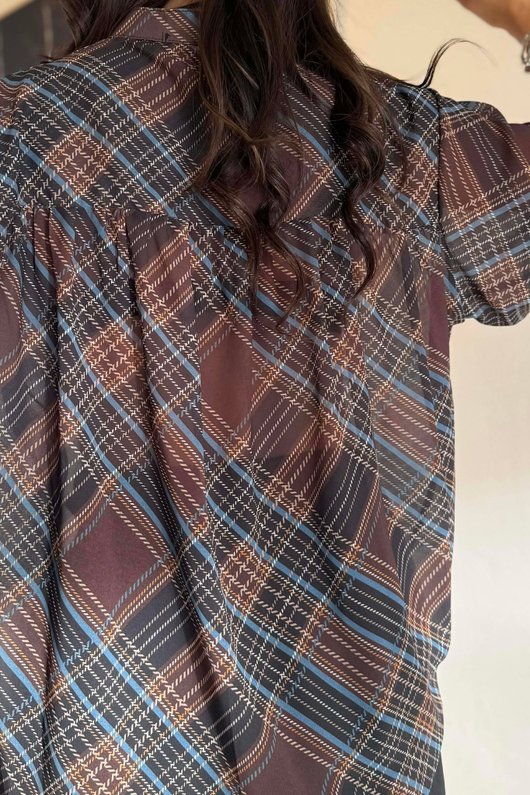Ainsley Plaid Chiffon Blouse Chocolate